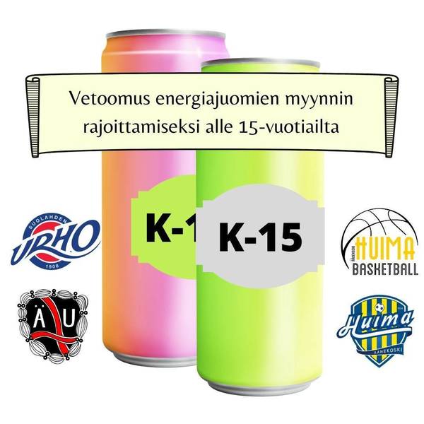 Vetoomus energiajuomien myymisen rajoittamiseksi alle 15 vuotiailta