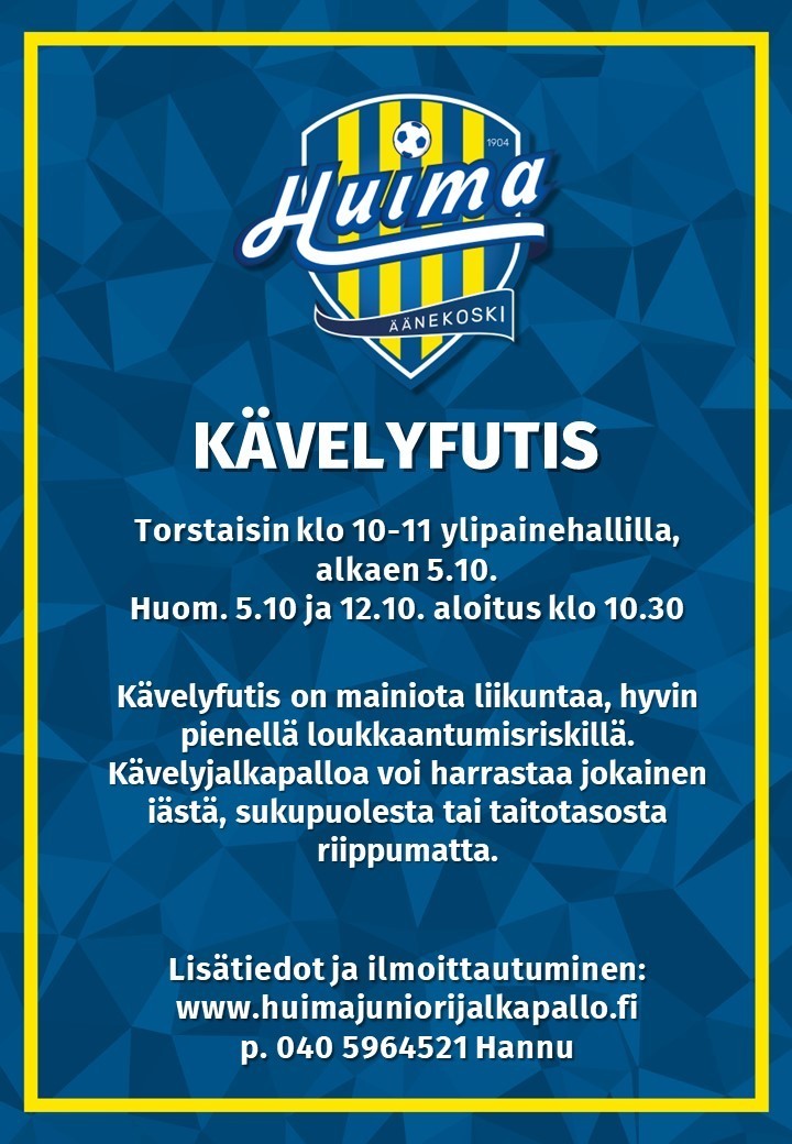 Kävelyfutis starttaa torstaina 5.10 ylipainehallilla