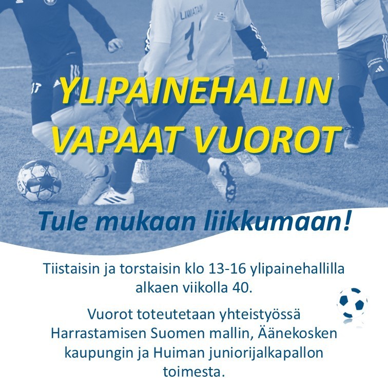 Ylipainehallin vapaat vuorot alkaa viikolla 40