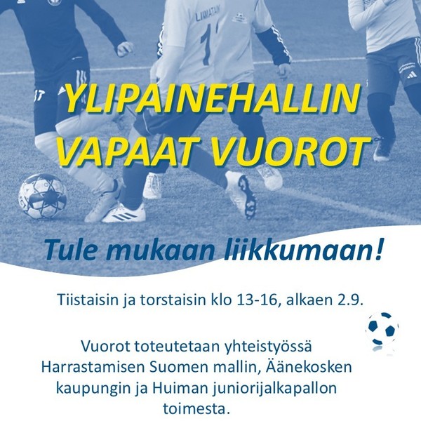 Vapaat vuorot alkaa viikolla 36 hallilla