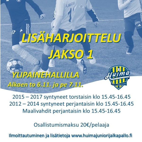 Talven lisäharjoittelu starttaa 6.11. hallilla kolmessa ryhmässä