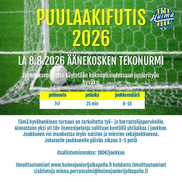 Puulaakifutis-turnausta pelataan la 8.8. tekonurmella