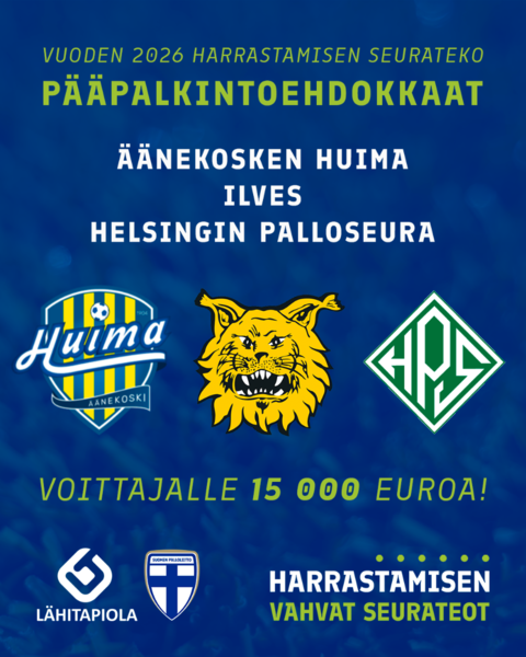 Huiman juniorijalkapallo on pääpalkintoehdokkaana Harrastamisen vahvoissa seurateoissa