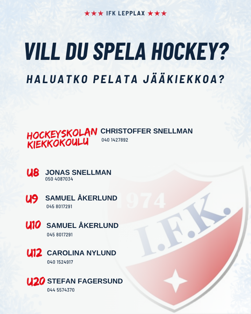 Vill du börja spela hockey? Haluatko pelata jääkiekkoa?