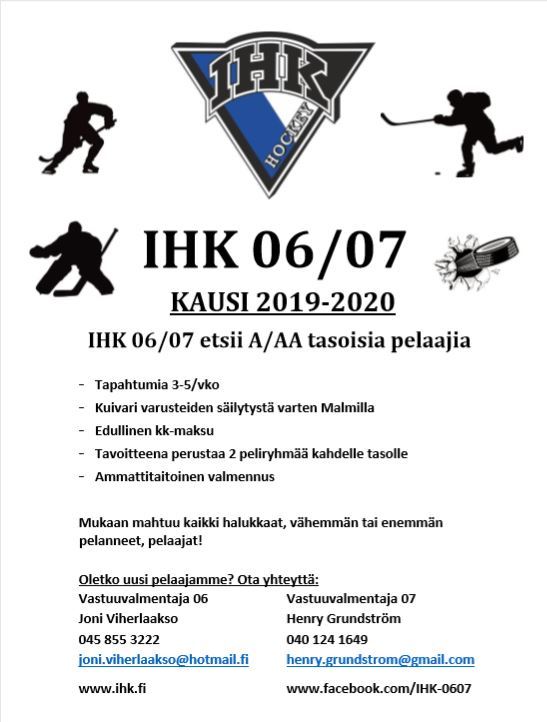 IHK 06/07 etsii pelaajia kaudelle 2019-2020