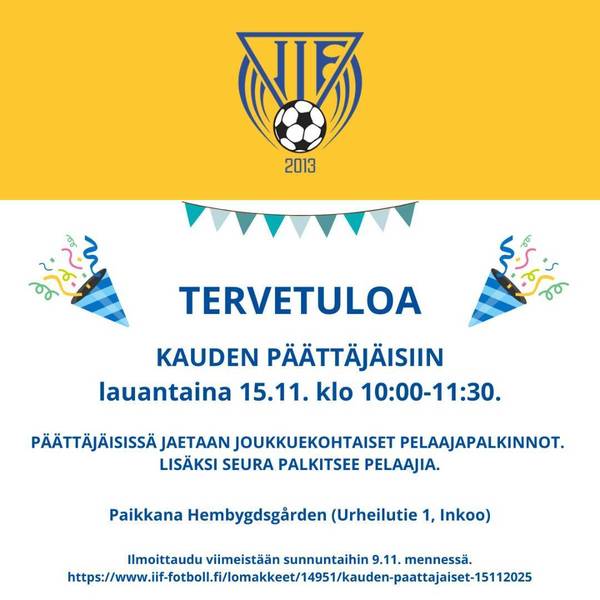 Kauden päättäjäiset 15.11.2025