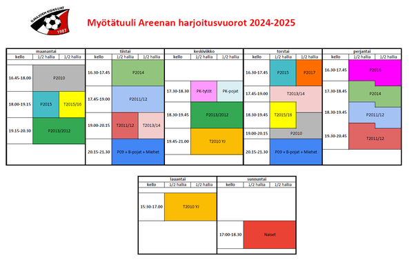 Harjoitusvuorot talvi 2024-2025