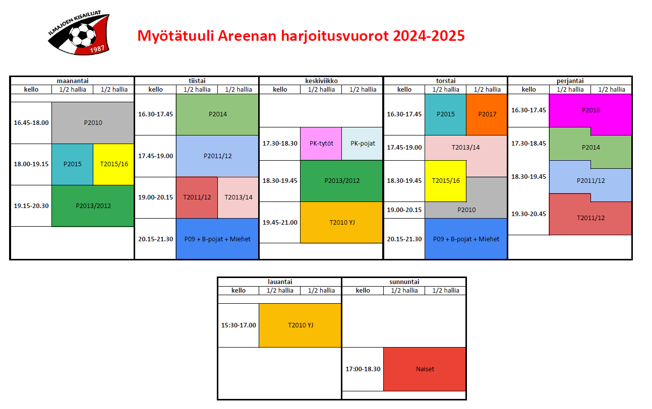 Harjoitusvuorot talvi 2024-2025