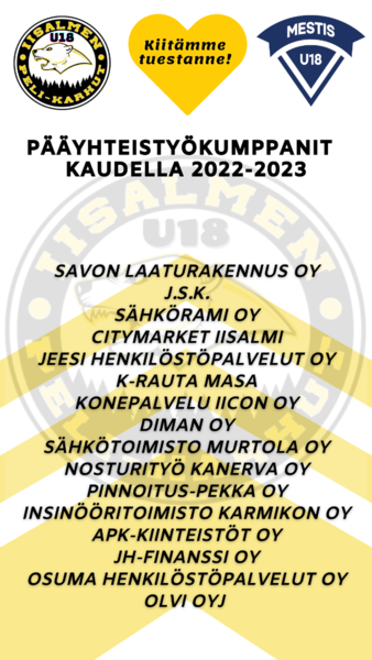Pääyhteistyökumppanit & kummiyritykset kaudella 2022-2023 (U18)