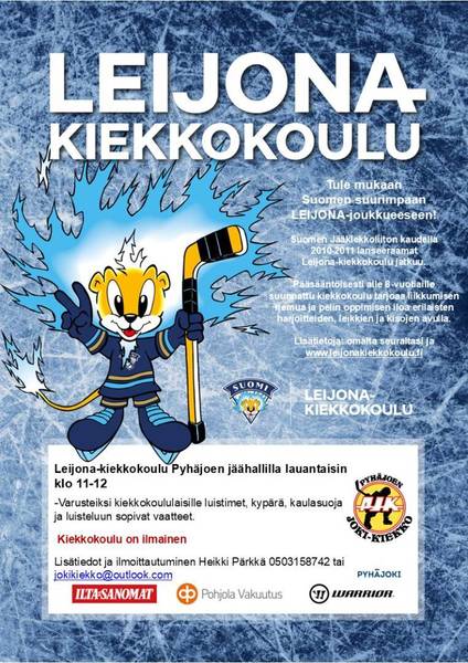 Leijona-kiekkokoulu Pyhäjoen jäähallilla lauantaisin klo 11 – 12