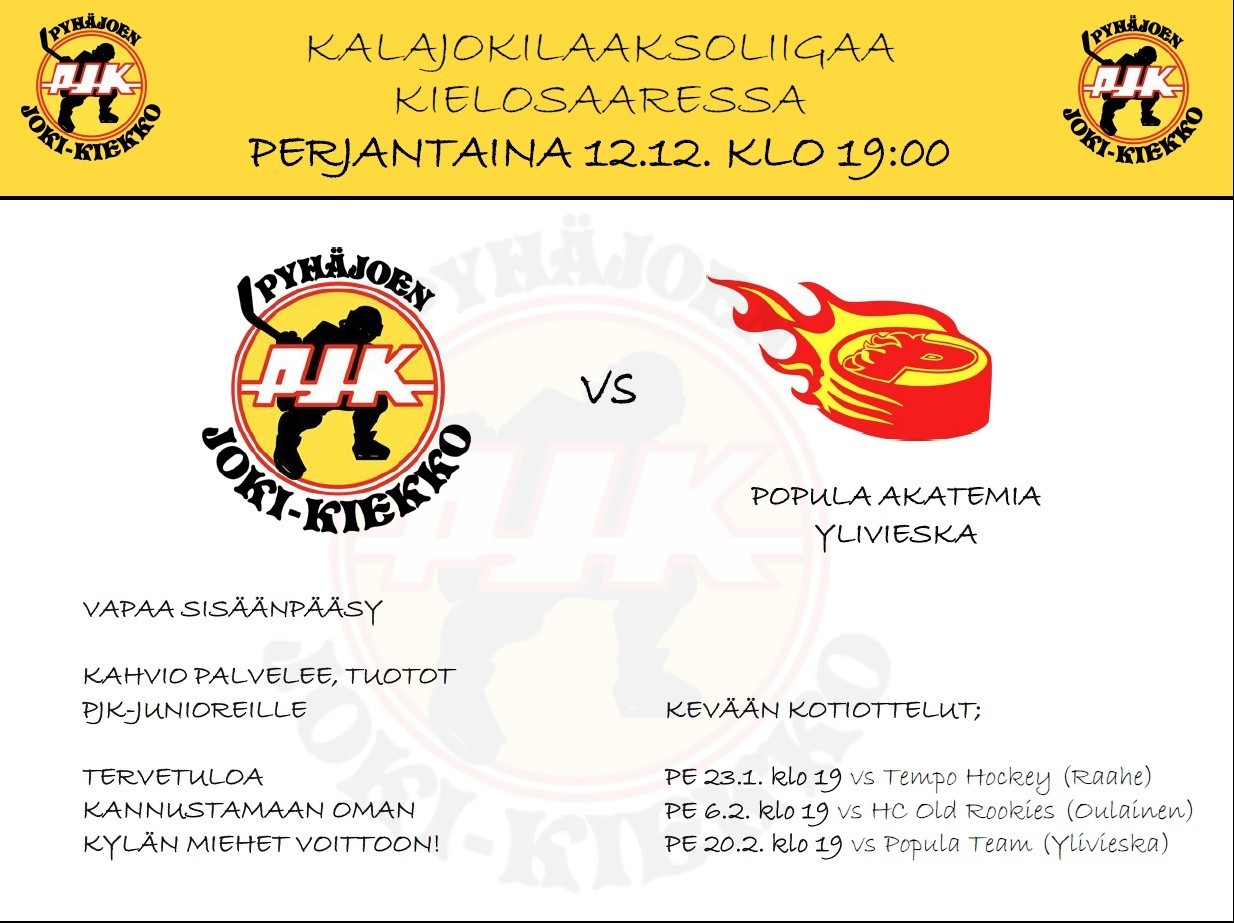 Kalajokilaakso Liiga: PJK - POPULA Akatemia Kielosaaressa 12.12.2025 klo 19.00