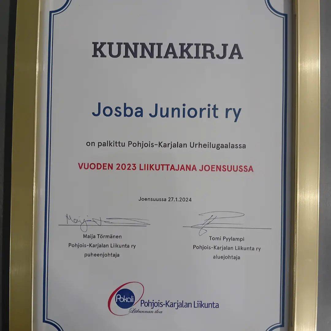 Josba Juniorit ry on vuoden 2023 liikuttaja Joensuussa.