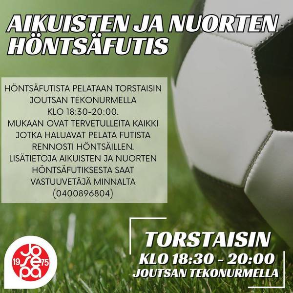 Aikuisten ja nuorten Höntsäfutista torstaisin tekonurmella
