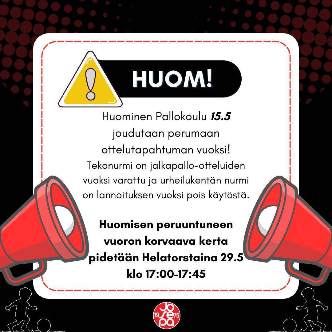 Pallokoulu peruuntuu 15.5 ottelutapahtuman vuoksi