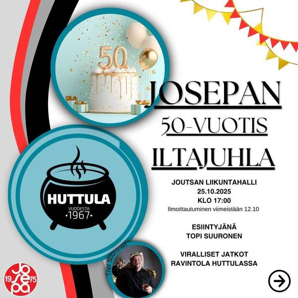 JoSePan 50-vuotis Iltajuhlat 25.10.2025 Joutsan liikuntahallilla