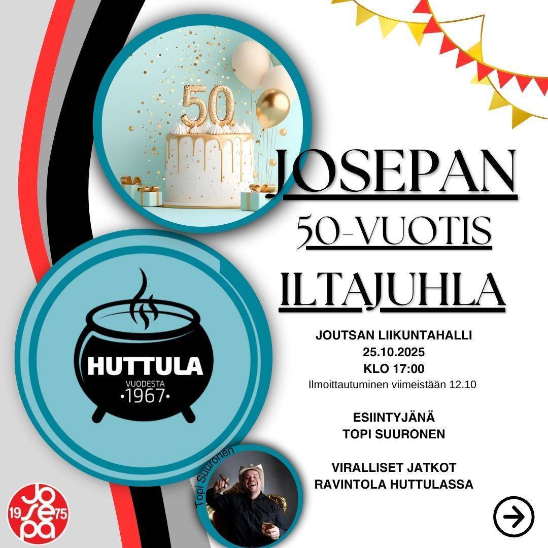 JoSePan 50-vuotis Iltajuhlat 25.10.2025 Joutsan liikuntahallilla