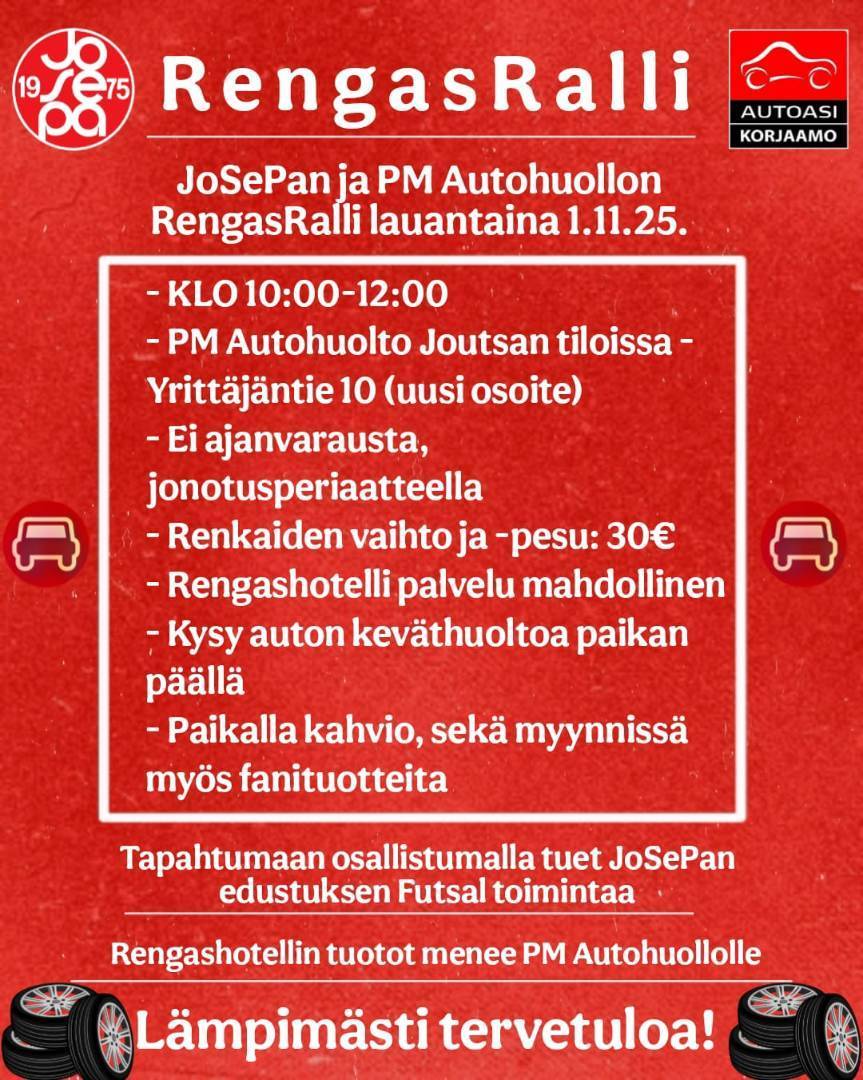 Syksyn RengasRallia vietetään 1.11.2025 PM Autohuollon uusissa tiloissa