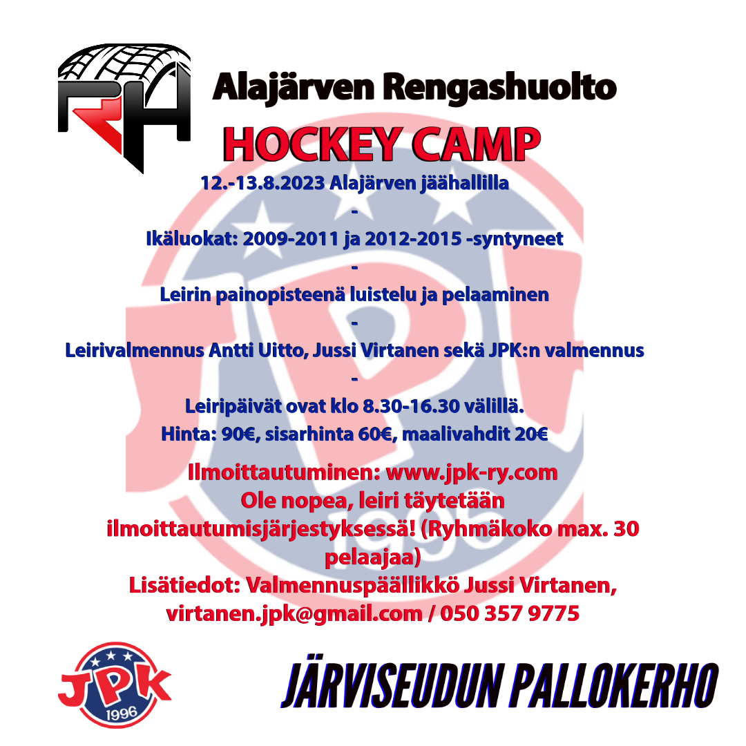 Perinteinen Alajärven Rengashuolto Hockey Camp pidetään 12.-13.8