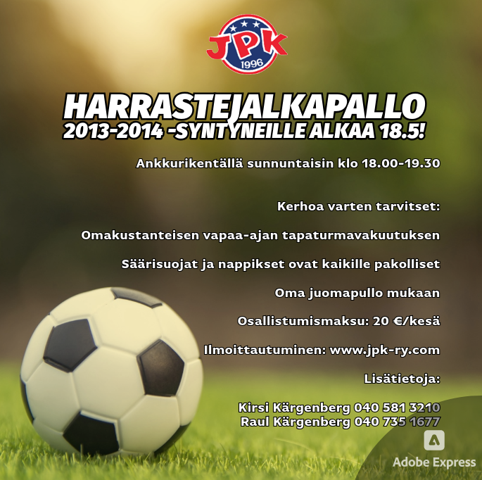 JPK aloittaa harrastejalkapallon 2013-2014 -syntyneille!