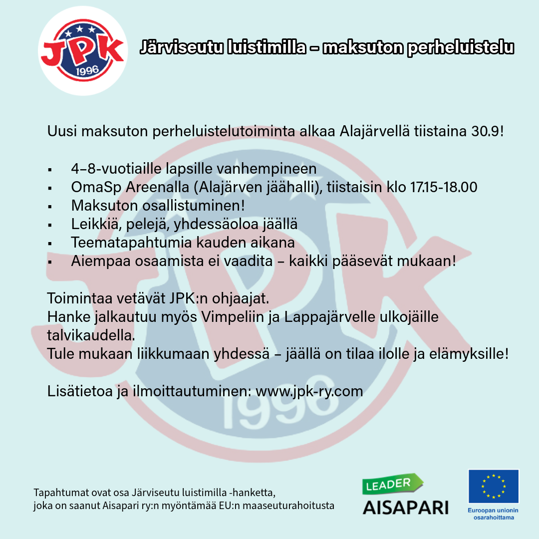 Järviseutu luistimilla - maksuton perheluistelu alkaa tiistaina 30.9!