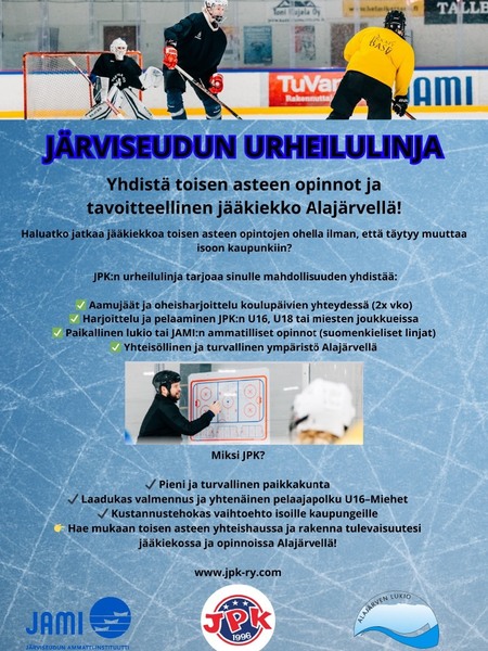 Yhdistä toisen asteen opinnot ja jääkiekko - Hae mukaan Järviseudun urheilulinjalle!