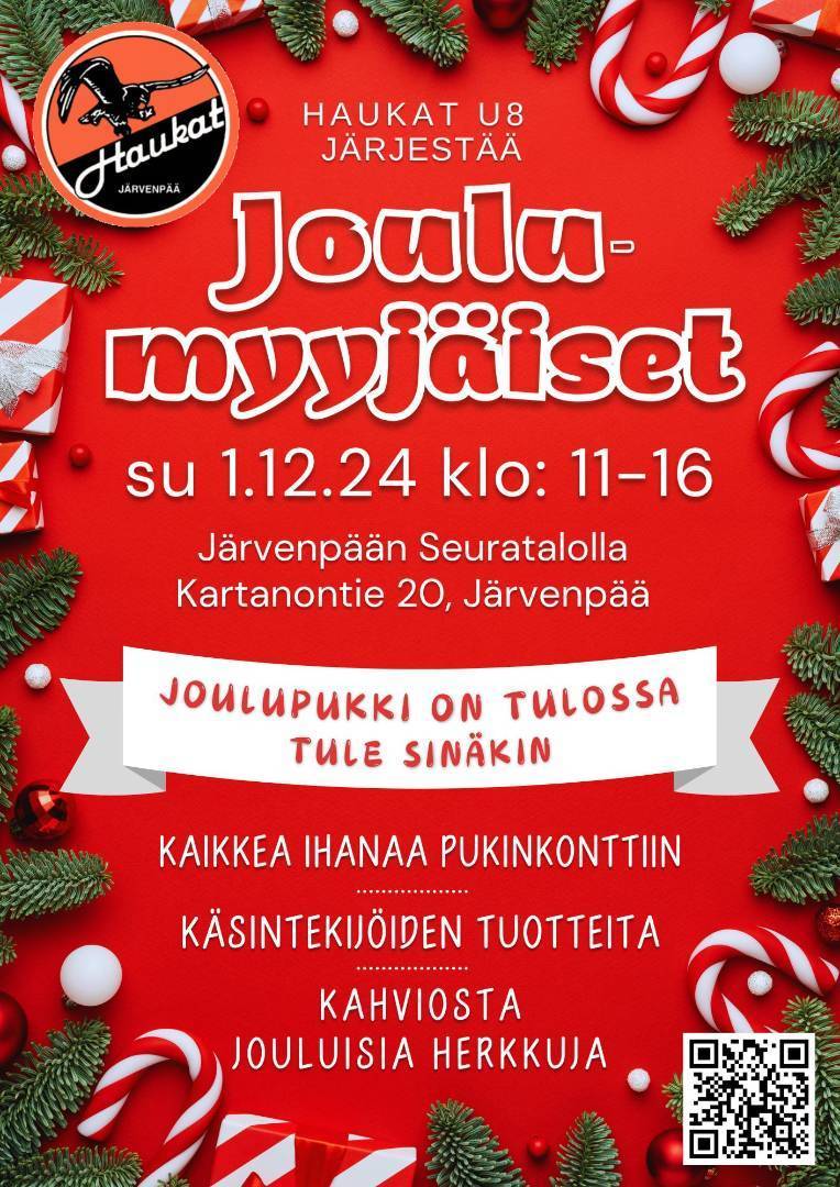 Haukat U8 järjestää joulumyyjäiset 1.12.24!