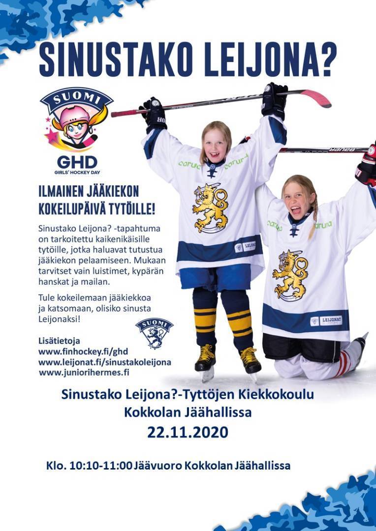 GirlsHockeyDay Kokkolan Jäähallissa sunnuntaina 22.11