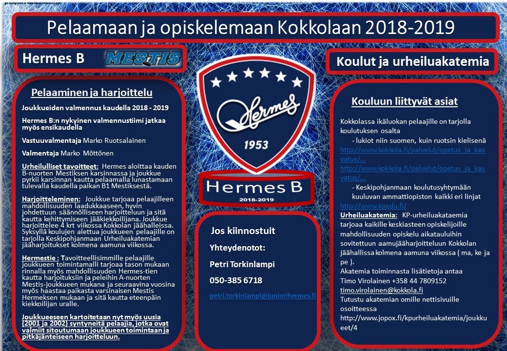 Pelaa ja opiskele Kokkolassa  Hermes B kaudella 2018-2019