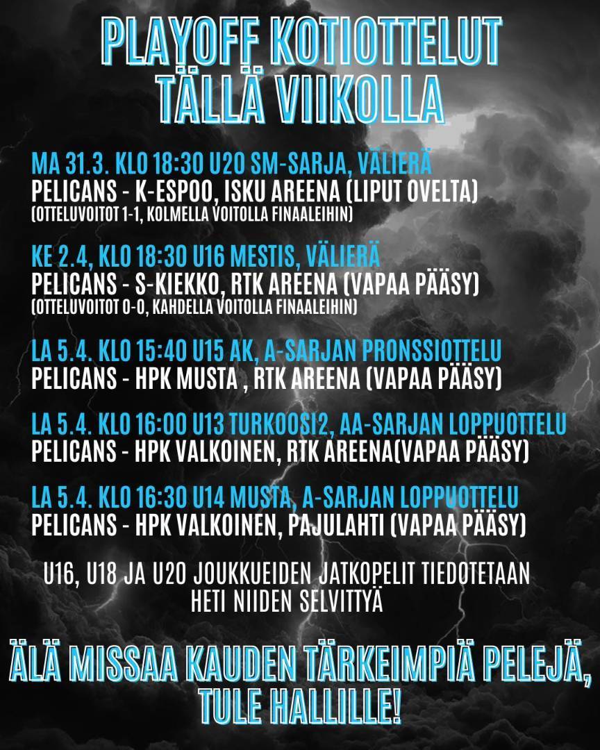 Pelicans playoff kotiottelut viikolla 14