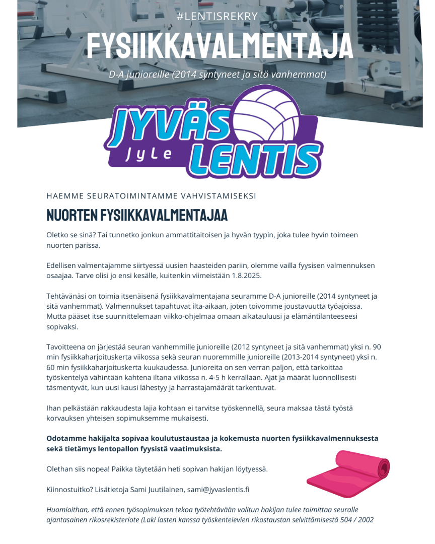 Fysiikkavalmentajan haku auki!