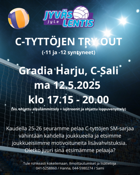 C-tyttöjen TRY OUT tilaisuus ma 12.5.2025