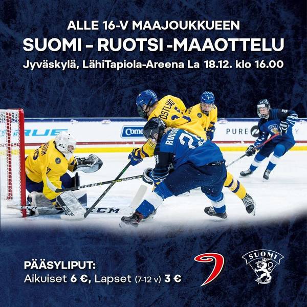 Alle 16-v maajoukkueen Suomi-Ruotsi maaottelu la 18.12.2021