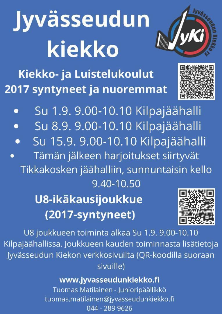 Kiekkokoulu ja luistelukoulu alkaa Tikkakoskella 1.9!