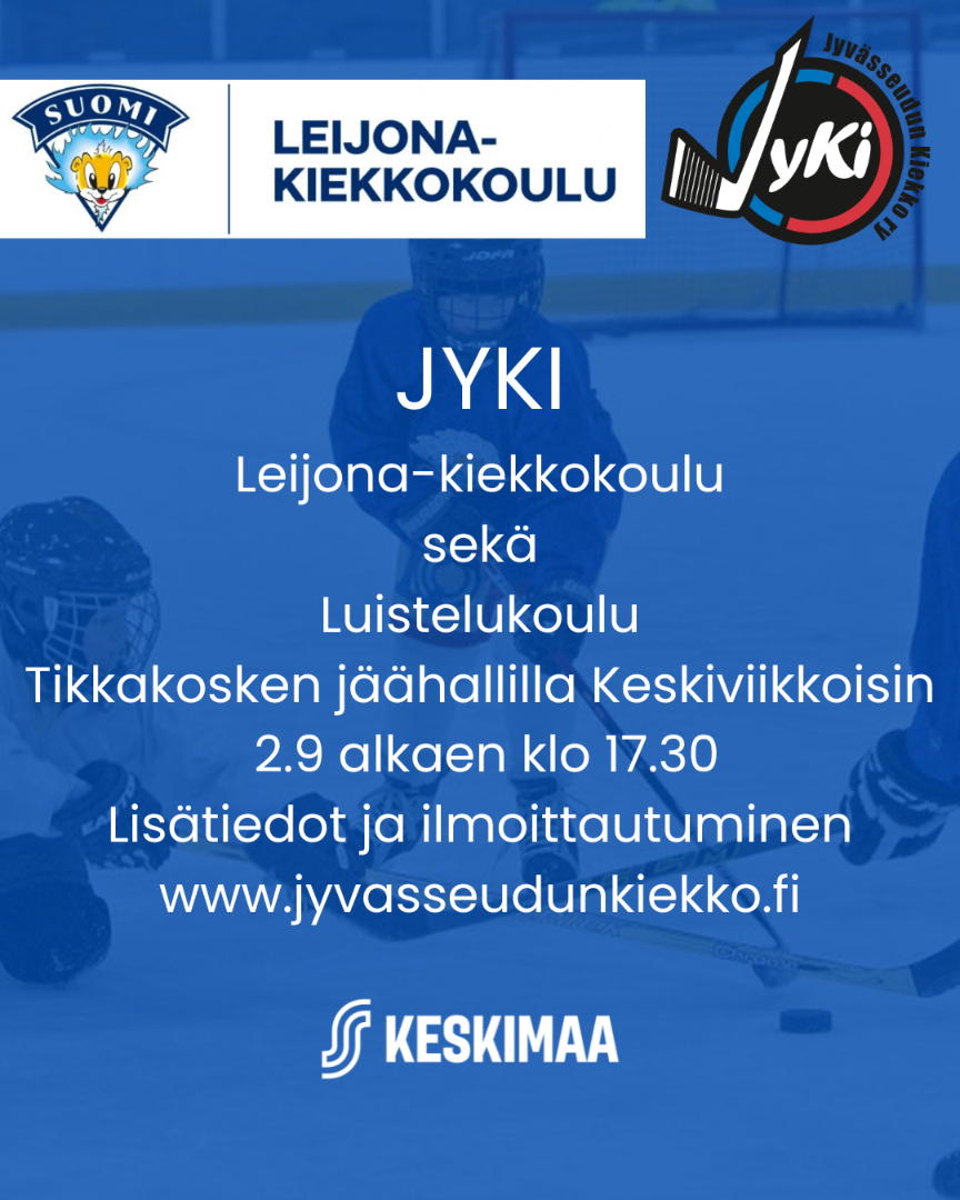 Kiekkokoulu ja luistelukoulu alkaa tikkakoskella 2.9 klo 17:30!