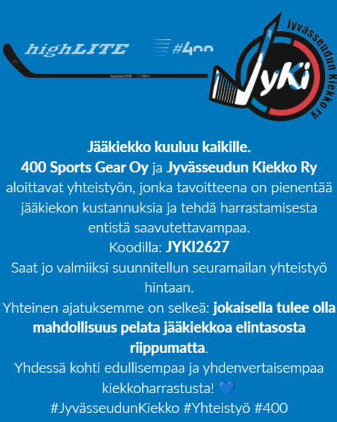 Yhteistyö 400 SportsGear ja Jyvässeudun Kiekko.