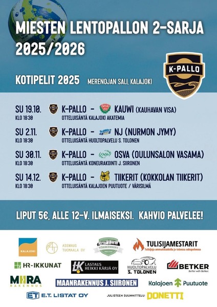 Miesten lentopallon kotiottelut 2025.