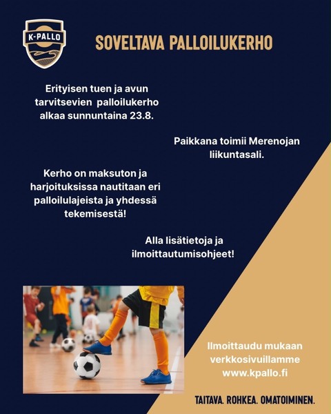 ​Soveltavan toiminnan palloilukerho alkaa Kalajoella 23.8.2026.