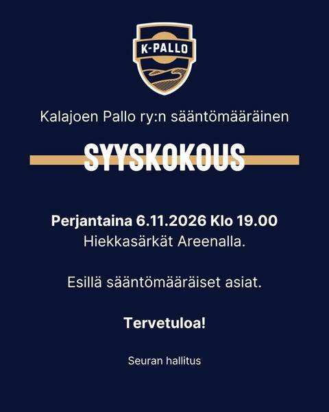 Kalajoen Pallo ry:n syyskokous 6.11.2026