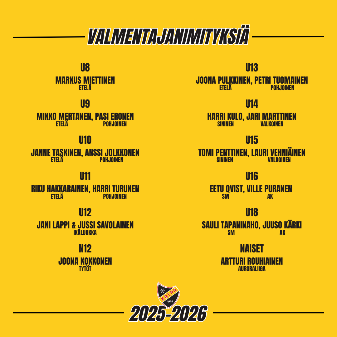 Valmentajanimityksiä kaudelle 2025-2026