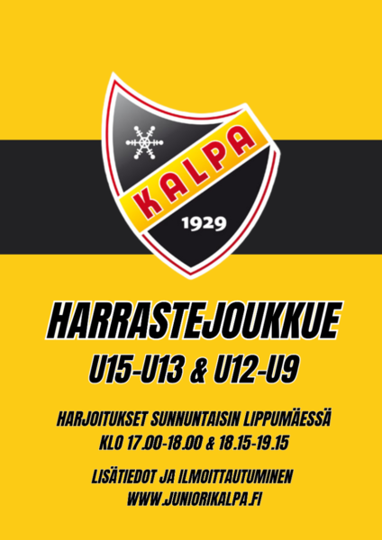 Juniori-KalPan Harrastejoukkueet U15-U9 - Kausi käynnistyy syyskuussa!