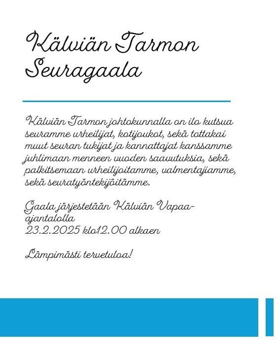 Kälviän Tarmon Seuragaalaa juhlitaan jälleen!