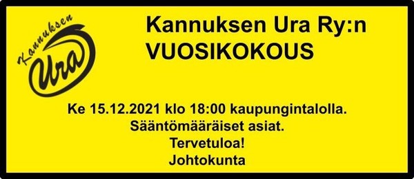 Kannuksen Uran vuosikokous ke 15.12. klo 18 kaupungintalolla. 