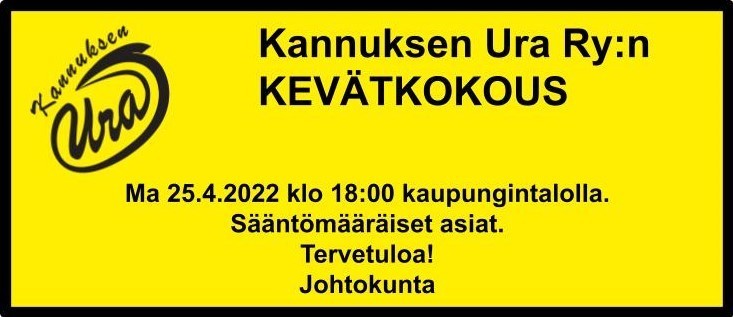 Kannuksen Uran kevätkokous ma 25.4. klo 18 kaupungintalolla. 