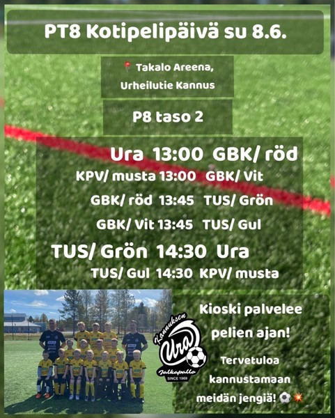 Kotipelipäivä su 8.6 – Tule kannustamaan!