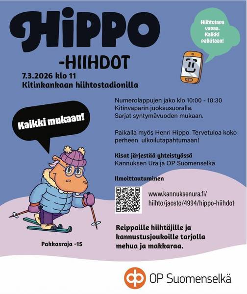 Hippo-hiihdot 7.3.2026 klo 11 Kitinkankaan hiihtostadionilla