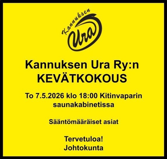Kannuksen Uran kevätkokous to 7.5.2026 klo 18 Kitinvaparilla