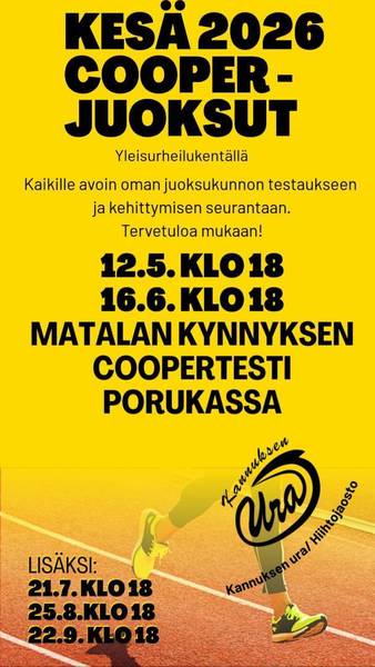 Matalan kynnyksen cooper testi 12.5. ja 16.6.2026
