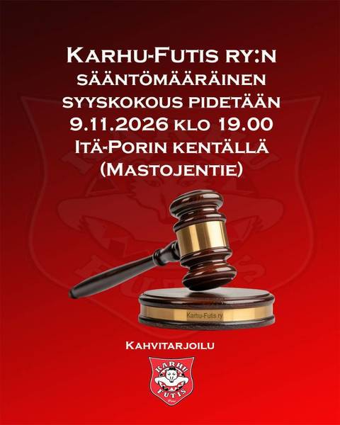 Seuran syyskokous 9.11.2026 klo 19.00