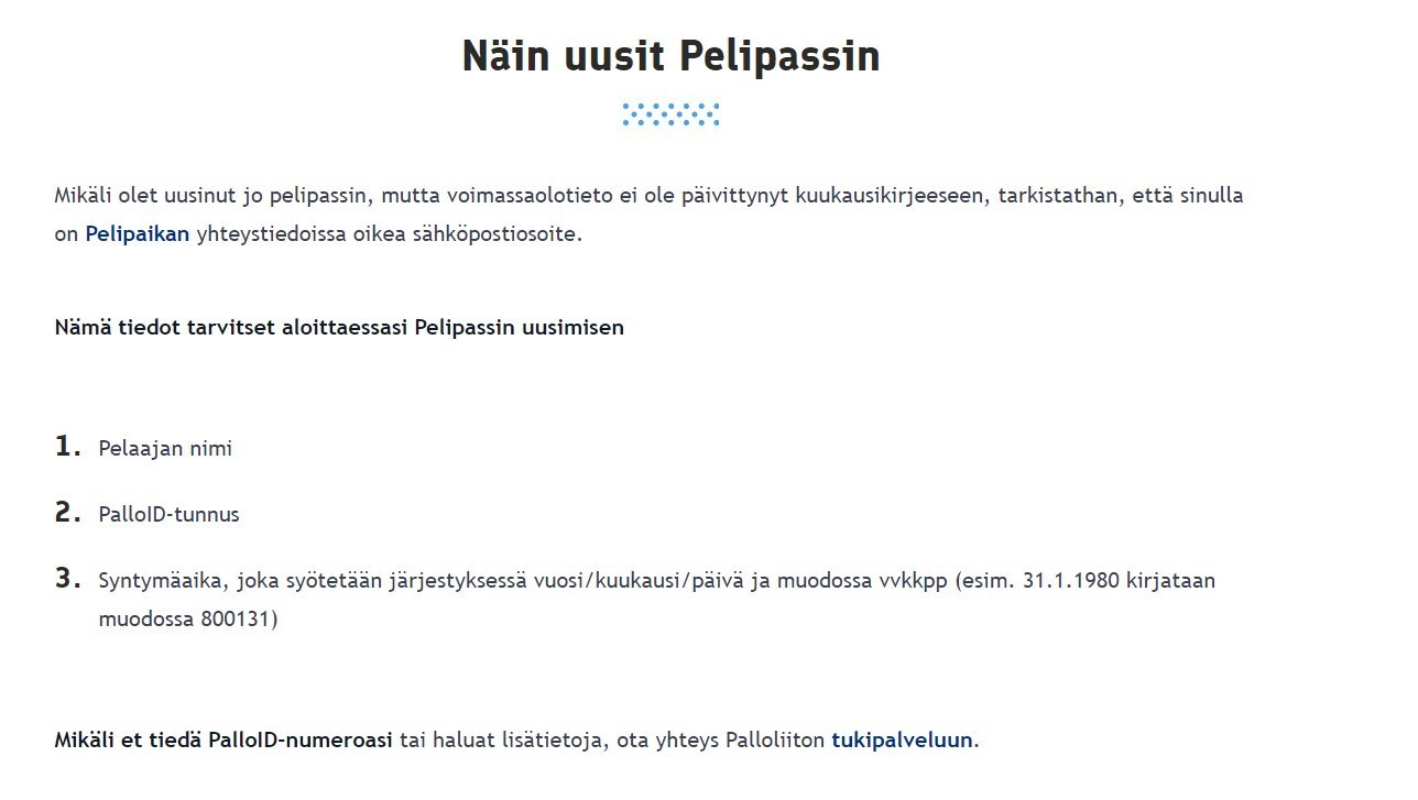 Pelipassin uusiminen erittäin ajankohtaista!