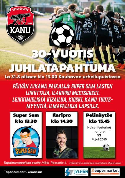 Kauhavan Kanuunat juhlii 30-vuotisjuhlaa lauantaina 31.8. Kauhavan urheilupuistossa